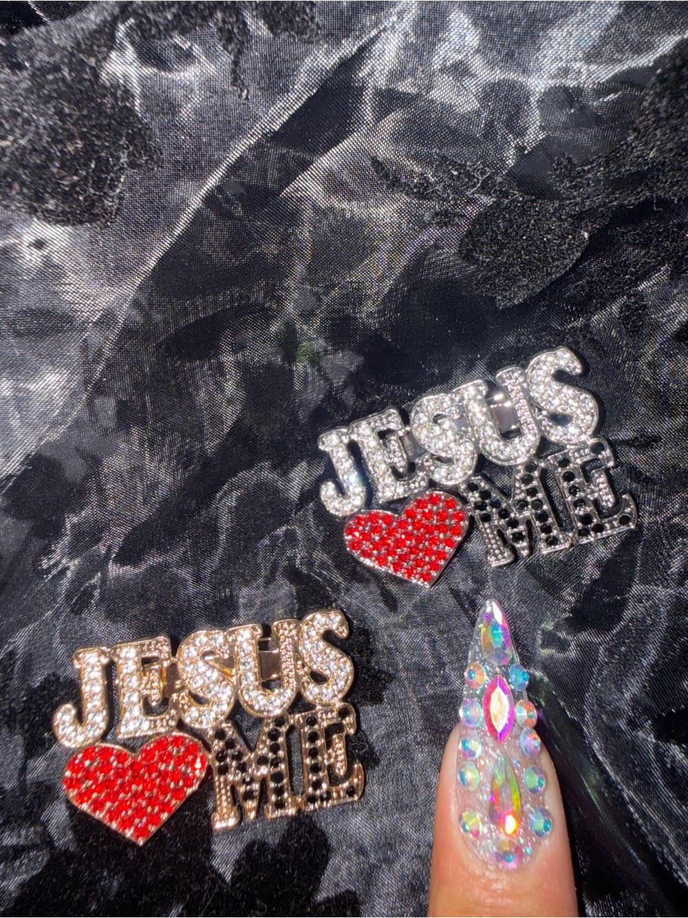 Rhinestone "JESUS ♥ ME" Pin - Red Heart